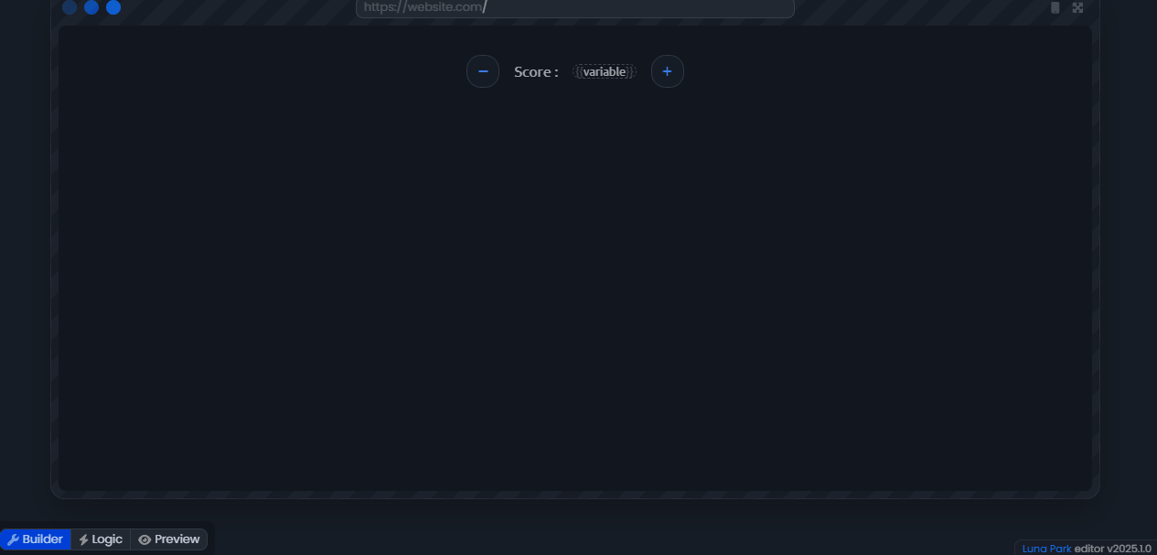 Preview mode: clicking the plus and minus buttons updates the score