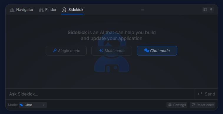 Navigator opened on the Sidekick tab