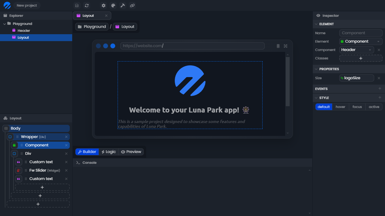 Overview of the Luna Park editor