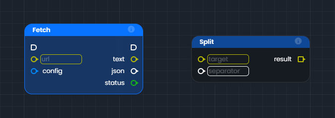 Nœud de fonction Fetch à côté d'un nœud d'opération Split