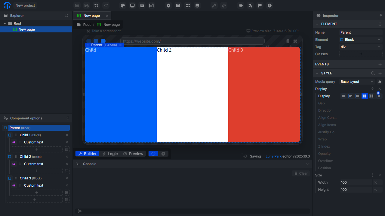 Sélection du mode Flex dans le panneau de style
