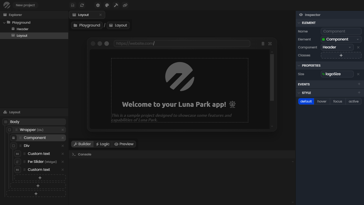 Inspector displaying the properties of a layout element