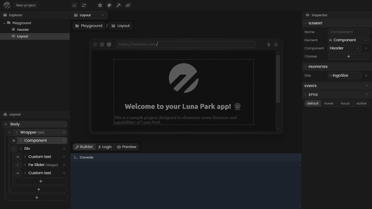 Console panel with logged values