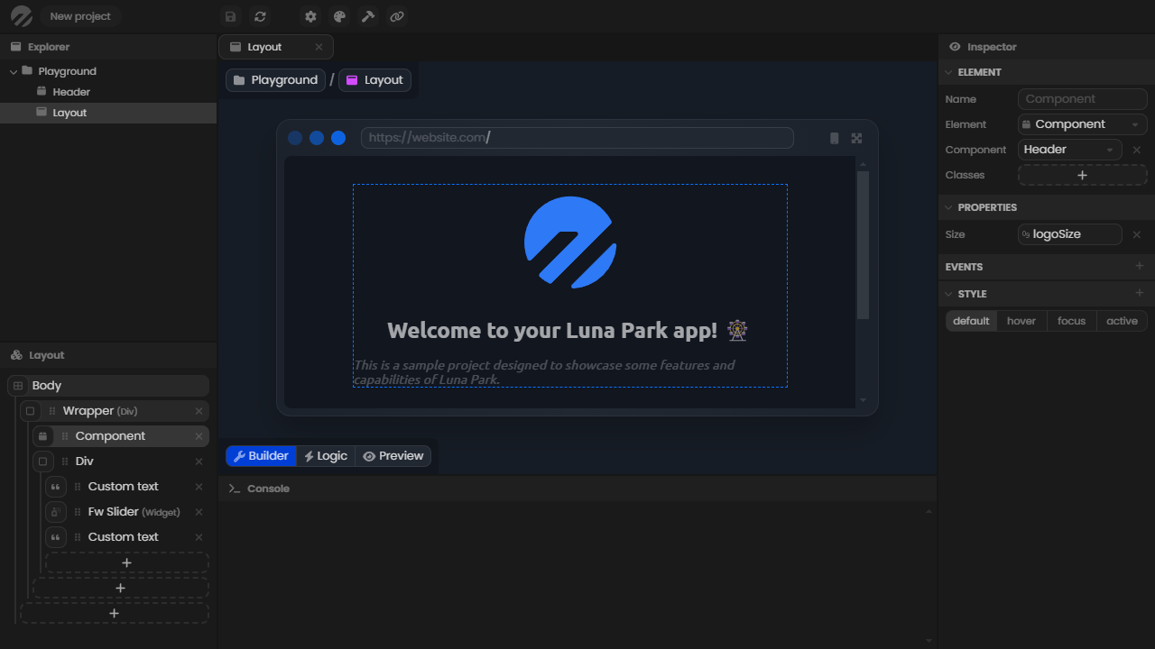 Main view in builder mode