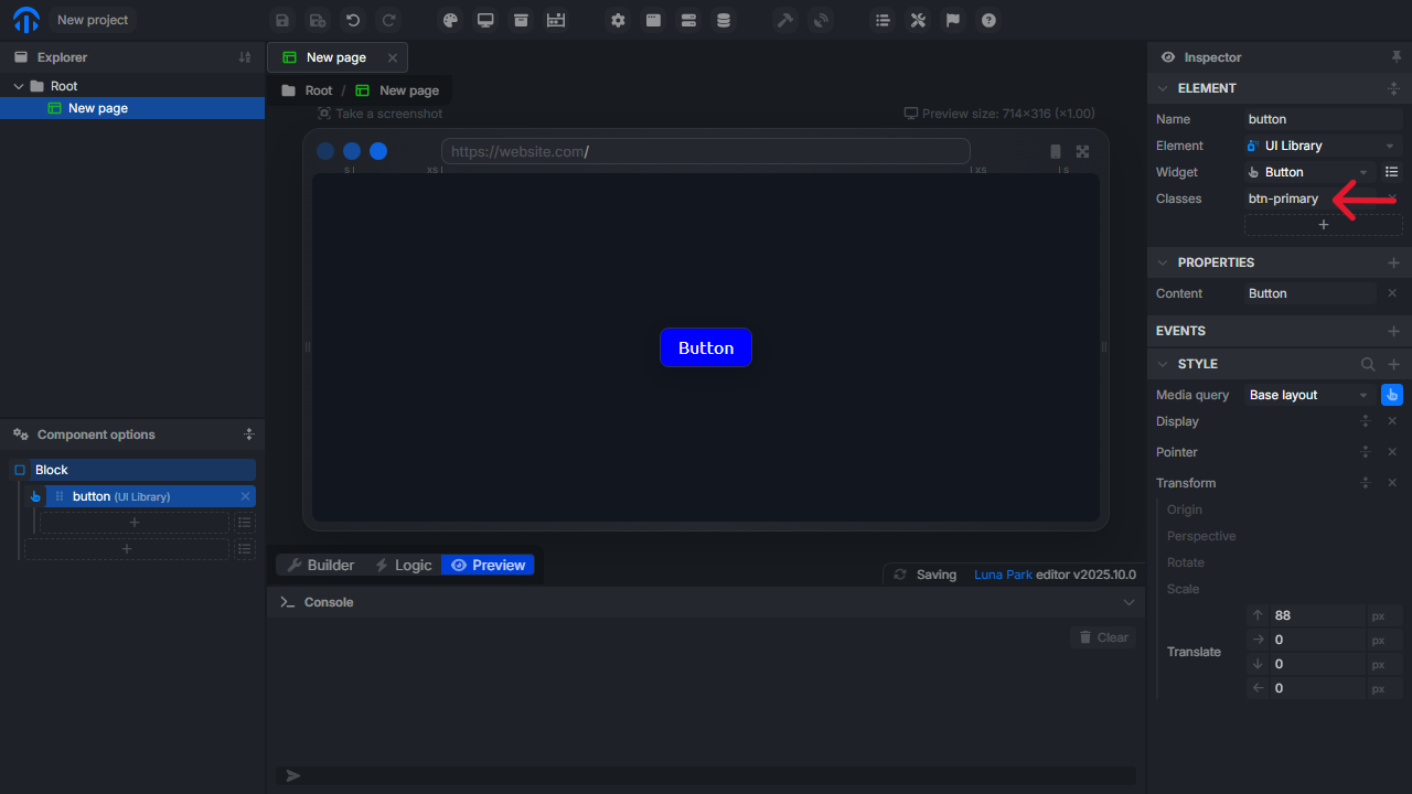 Example of CSS class usage