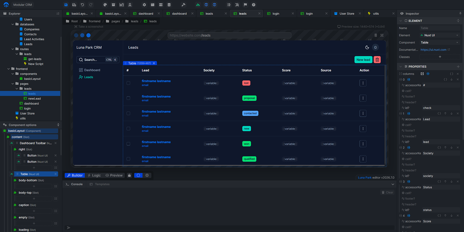 Visual interface layout in Luna Park