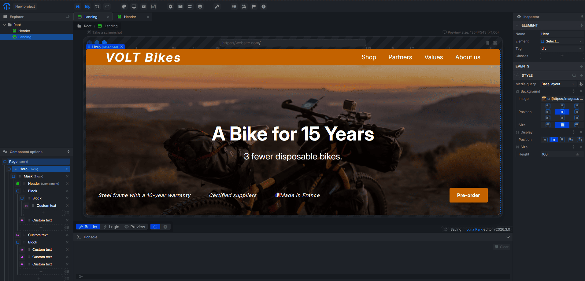 Page editor screenshot